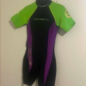 O'Neill  Vintage Black, Purple, and Green Shorty Wetsuit